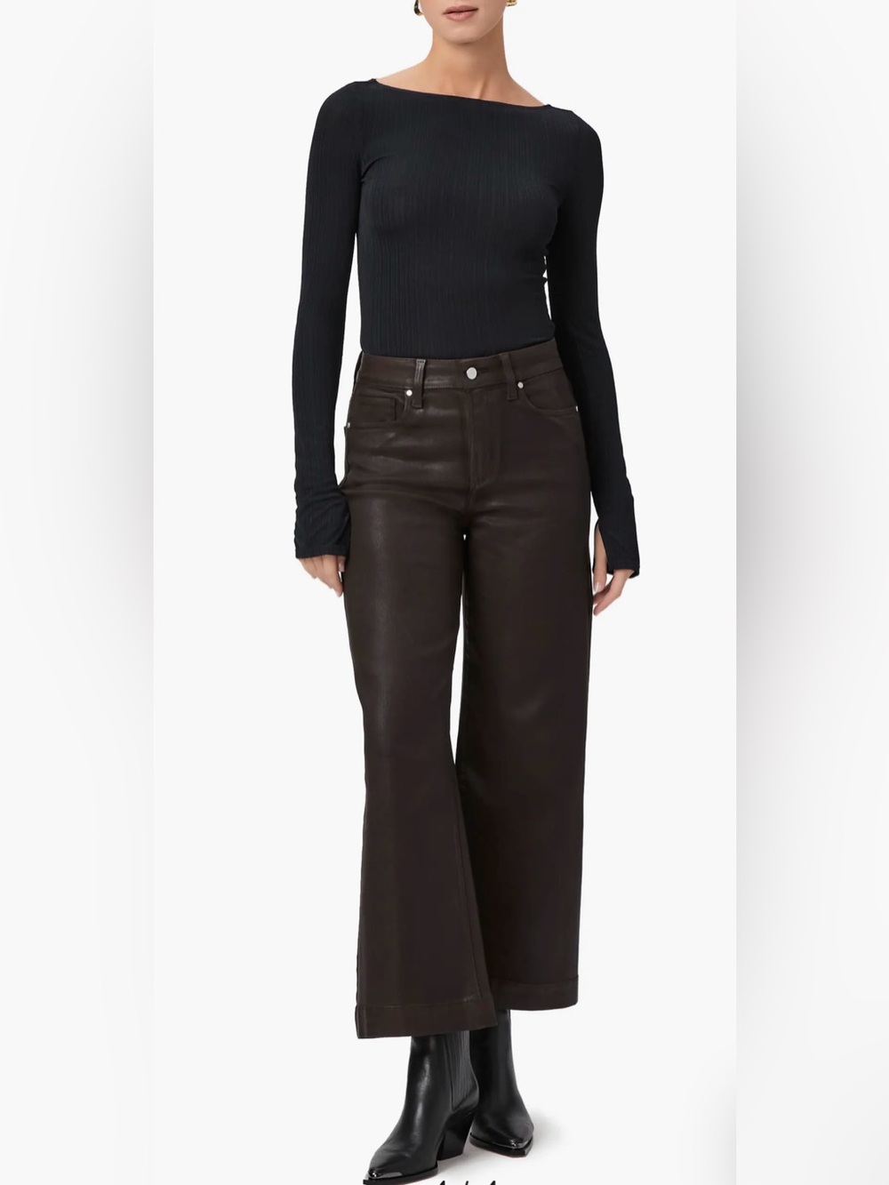 PAIGE Anessa Chicory Coffee Luxe Coated Wide Leg Jeans NWT 31